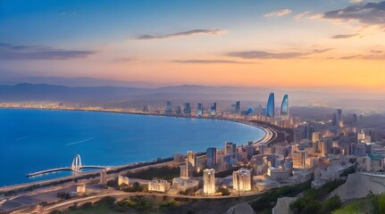 Panoramic view to city Baku, Aazerbaijan. Cityscape.generative.ai
