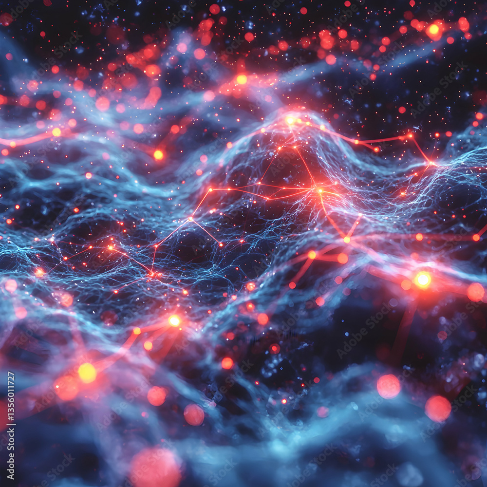 Wall mural abstract digital art resembling a neural network or cosmic energy fields. use this image for tech we