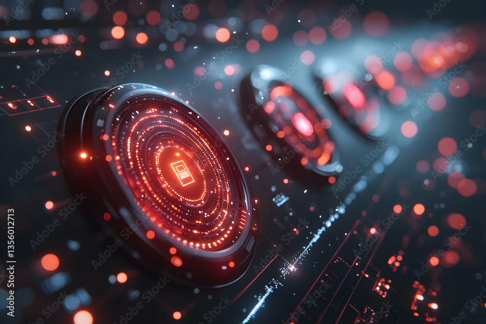 Wall mural futuristic circuit board design with glowing circular elements. excellent for tech presentations or 