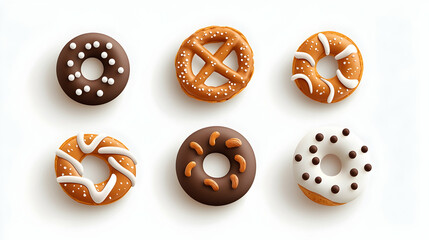 Fototapeta premium Assorted Sweet Donuts and Pretzels on White Background