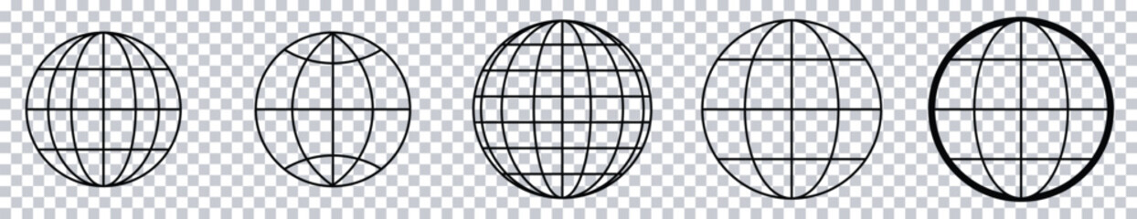 Global Network Icon Set - World Wide Web, Internet Globe, Online Connectivity, International Communication, Web Access, and Digital World Symbols