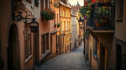 Fototapeta premium Charming Cobblestone Alleyway in Historic European Town