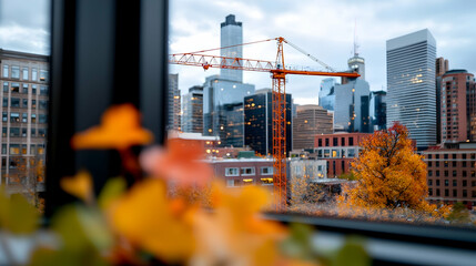 Autumn Cityscape Viewed Through Window