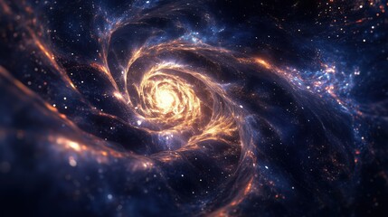 Fototapeta premium Cosmic Spiral Galaxy in Deep Space: A Stunning Visual of Celestial Colors and Ethereal Light with Starry Background, Evoking Wonder and Awe in a High-Resolution Digital Art Style