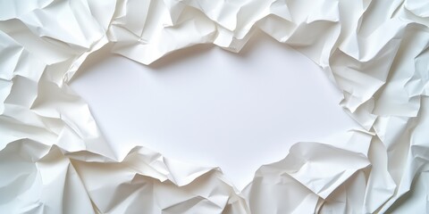 Crumpled paper frame white background creative design minimalist style
