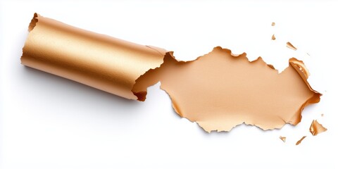 Unveiling shiny copper foil minimalistic white background with copy space on white background