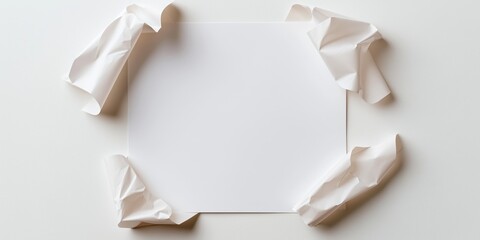 Paper with blank space for text surrounded by crumpled paper on a white background