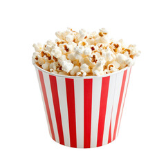 a striped container filled with fluffy popcorn commonly enjoyed as a snack during movies or events the bright colors and appealing texture make it a popular treat for gatherings