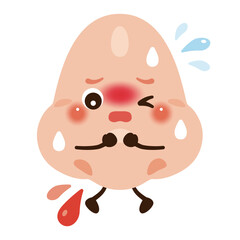 鼻血が出る鼻のキャラクターイラスト