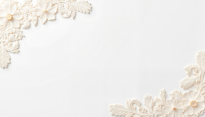 Elegant embossed floral wedding invitation on white backdrop, sophistication