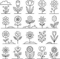 Floral Line Icons Set Editable Stroke Vector for Web, Books, Cards