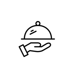 Hand serving domed restaurant tray. Room service cloche. Menu and food delivery. Pixel perfect, editable stroke vector icon