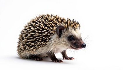 Obraz premium A solitary hedgehog, fully visible, against a stark white backdrop, dormouse, night, cute