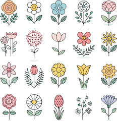 Floral Line Icons Set Editable Stroke Vector for Web, Books, Cards