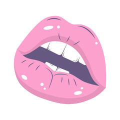 Female lips. Open mouth with teeth. Cartoon flat illustration.