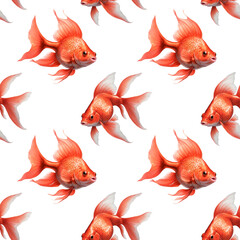 Naklejka premium Colorful goldfish swim gracefully in a seamless pattern on a white background, creating an eye-catching decorative design