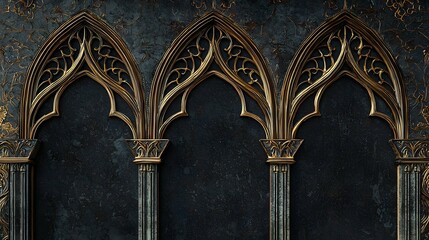 Naklejka premium The elaborate gothic arch tracery frame, adorned with ornate patterns, beautifully emphasizes the charm of vintage art