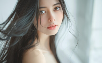 Fototapeta premium 髪の毛をふわりと靡かせる美しい女性 ビューティーイメージ