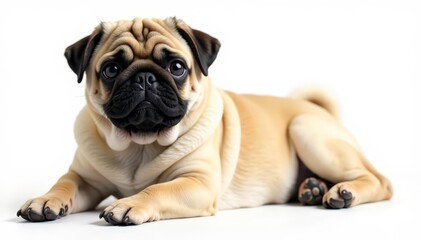 Obraz premium Charming pug rests, isolated on pure white backdrop, nose, studio