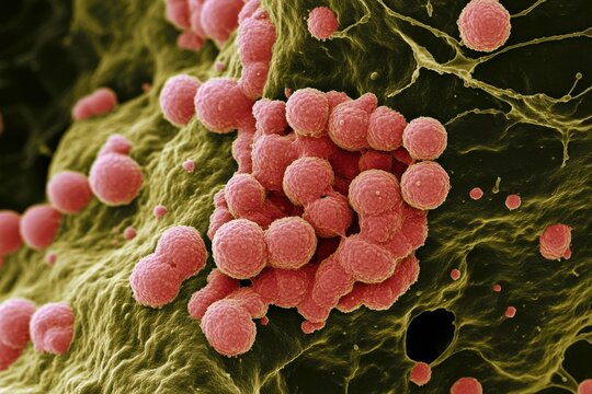 red bacteria cells in microscopic view