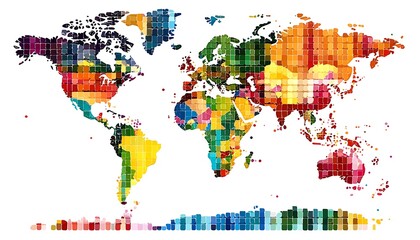 Obraz premium A colorful mosaic depiction of the entire world map
