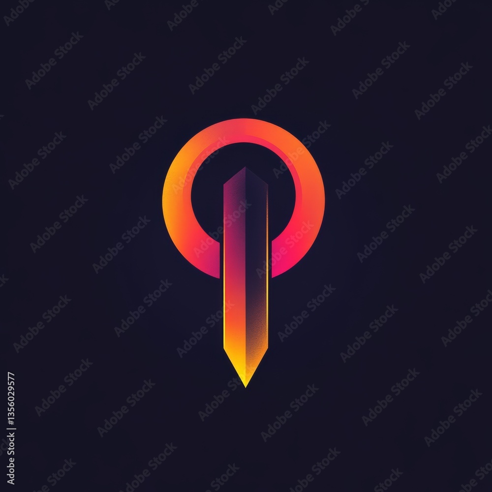 Fototapete abstract geometric logo design with gradient ring and central pointer on dark background
