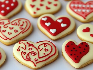 Heartshaped iced cookies.