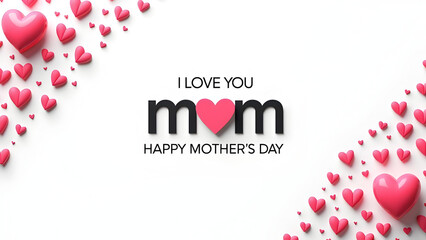 Happy Mother's Day Greeting with 3D Pink Hearts and Love Message – Elegant Celebration Design