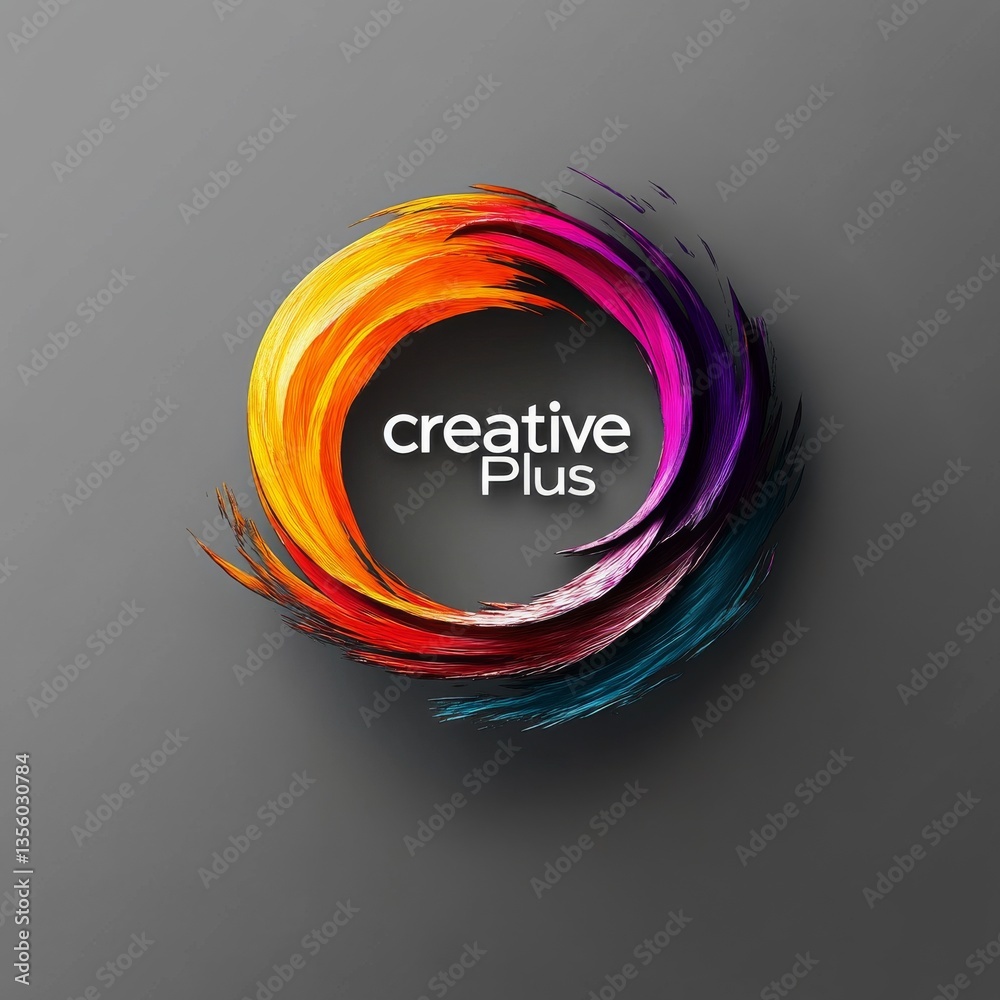 Aufkleber creative plus: abstract colorful brush stroke circle logo design on gray background with depth and t