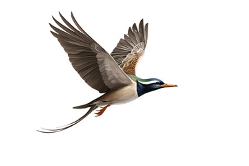 Fototapeta premium bird in flight, wings spread, white background, isolated, no background