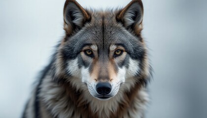 Fototapeta premium Wolf observing with intensity on a blurred natural background 