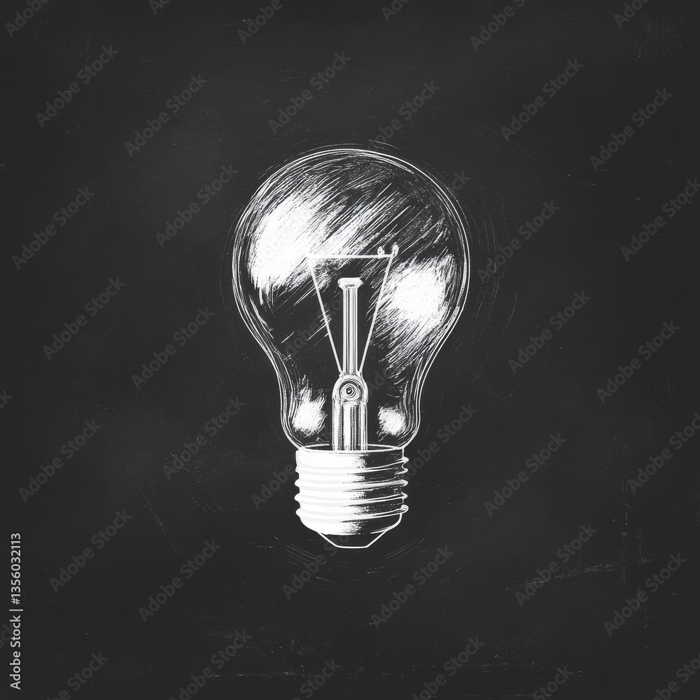 Poster light bulb sketch on chalkboard: a bright idea conceptualized in a classic style