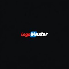 Logo Master Branding: Minimalist Red, Blue, and White Design on Black Background for Modern Identity