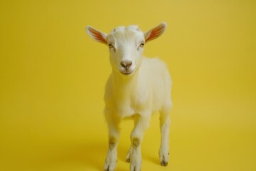 Obraz premium kid goat with yellow background