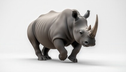 Fototapeta premium Rhinoceros walking confidently against a plain background 