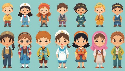 Fototapeta premium Diverse children dressed in different professions