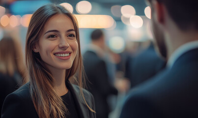 Industry leaders and entrepreneurs engage in insightful conversations at a conference, forging strong business relationships in a positive and professional setting.