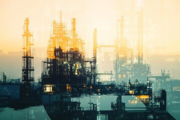 Obraz premium oil refinery with double exposure