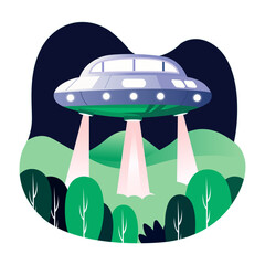 A flat style illustration of an alien ship 