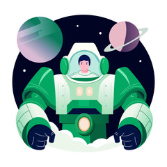 A flat style illustration of a space pilot wearing astronautic suit 