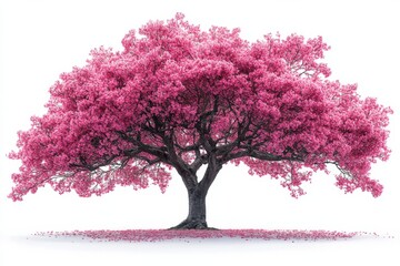 Fototapeta premium Blossoming cherry tree stands alone in a serene landscape during springtime