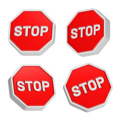 stop icon symbol 3d rendering set