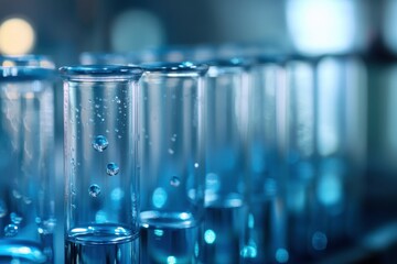 test tubes with blue liquid