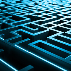 A 3D-rendered abstract maze with cyan tint, mobile phone wallpaper 9:16