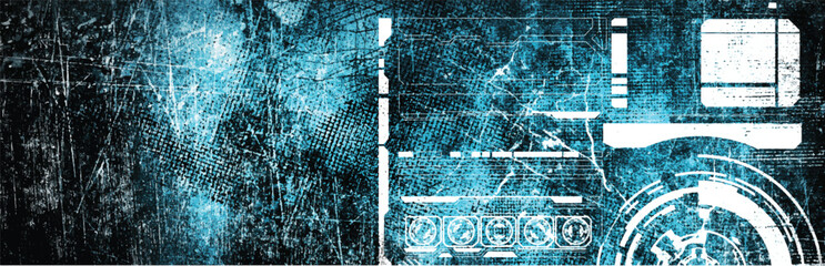 Abstract futuristic cyber technology background. Sci-fi circuit design. Blueprint on old grungy surface. Futuristic technology design. Cyber punk backdrop	
