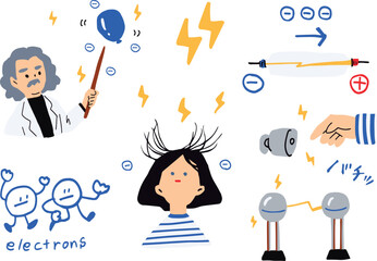 静電気の概念イラスト、科学の教育素材
