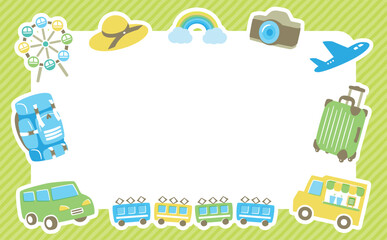 こどもの日や車でのおでかけ・旅行をイメージするGW・ゴールデンウィークのフレーム背景イラスト_コピースペースあり