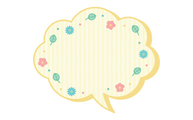 春の花や新緑の葉っぱのかわいい黄色の吹き出し_立体的なふきだし
