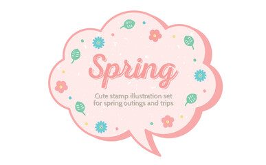 春の花や新緑の葉っぱのかわいいピンクの吹き出し_立体的なふきだし