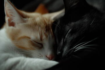 cute cat sleeping, atmosphere of coziness, warmth, home environment, love and hugs